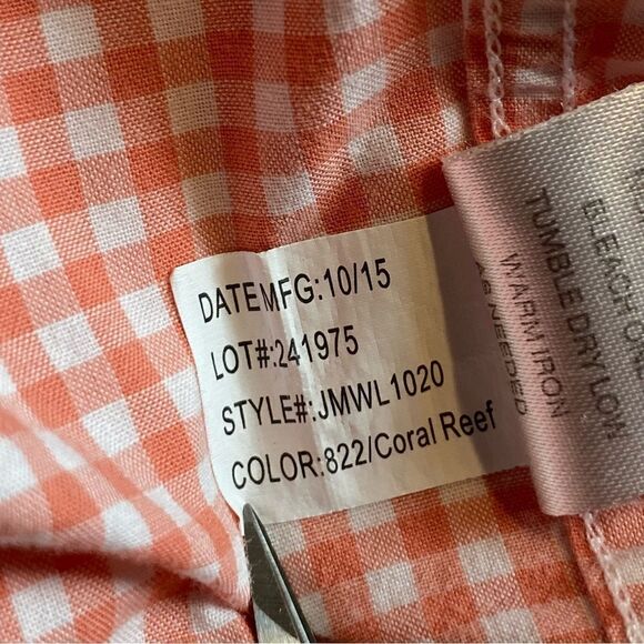 Johnnie O Coral And White Checkered Long Sleeve Button Down Shirt Size XL - Picture 6 of 12